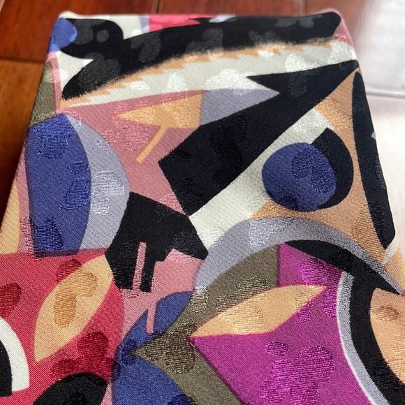 Emilio Ponti Imported Silk Abstract Art Tie 60”x3.625” Colorful Picasso Inspired - Picture 3 of 6